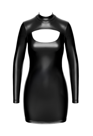 Czarna sukienka z powerwetlooku z dekoltem typu keyhole i stójką