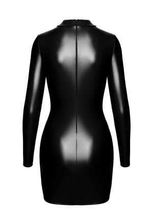Czarna sukienka z powerwetlooku z dekoltem typu keyhole i stójką