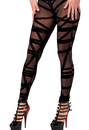 Kombinezon z tiulu flockowanego w stylu Shibari z potrójnym zamkiem