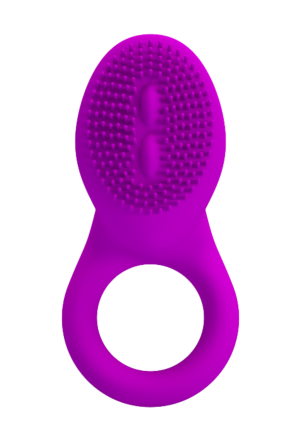 Wibrujący, purpurowy pierścień na penisa ze stymulatorem łechtaczki