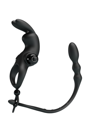 Wibrujący pierścień erekcyjny z korkiem analnym - 2w1