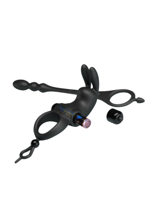 Wibrujący pierścień erekcyjny z korkiem analnym - 2w1