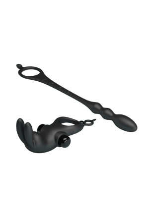 Wibrujący pierścień erekcyjny z korkiem analnym - 2w1