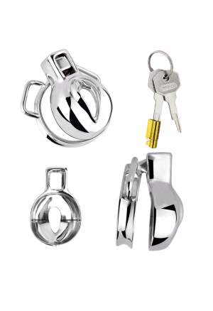 Stalowy pas cnoty w kształcie sromu, z regulowanym paskiem z eko-skóry