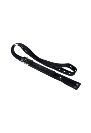 Stalowy pas cnoty w kształcie sromu, z regulowanym paskiem z eko-skóry