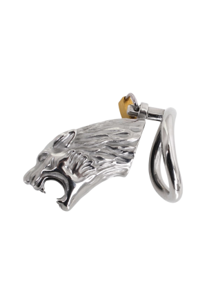 Stalowy pas cnoty z motywem lwa i z pierścieniem 4,5 cm