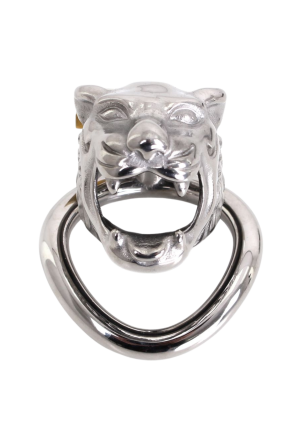 Stalowy pas cnoty z motywem lwa i z pierścieniem 4,5 cm