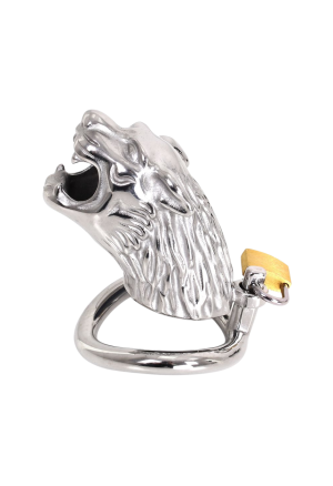 Stalowy pas cnoty z motywem lwa i z pierścieniem 4,5 cm