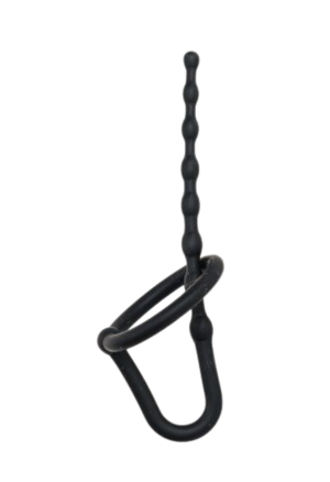 Silikonowy dilator z pierścieniem na żołądź i kulką stymulującą