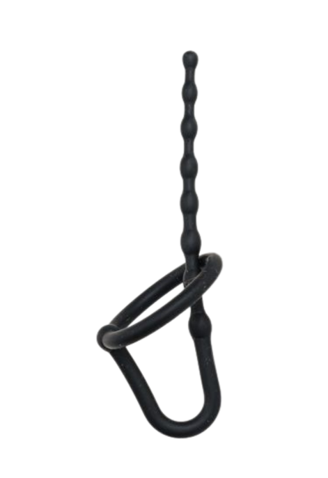 Silikonowy dilator z pierścieniem na żołądź i kulką stymulującą