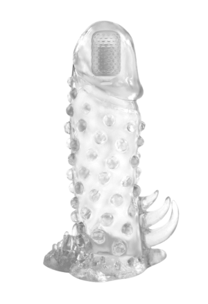 Pogrubiająca nakładka na penisa z licznymi kolcami i wibracją