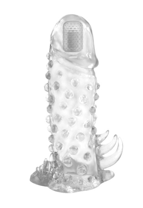 Pogrubiająca nakładka na penisa z licznymi kolcami i wibracją