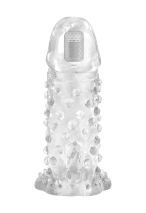 Pogrubiająca nakładka na penisa z licznymi kolcami i wibracją