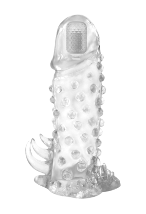 Pogrubiająca nakładka na penisa z licznymi kolcami i wibracją