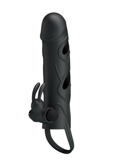 Silikonowa przedłużka z wibracjami i stymulatorem łechtaczki