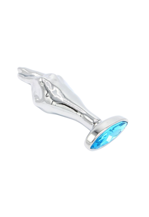 Stalowy korek analny z motywem pięści i kamieniem szlachetnym - 7 cm