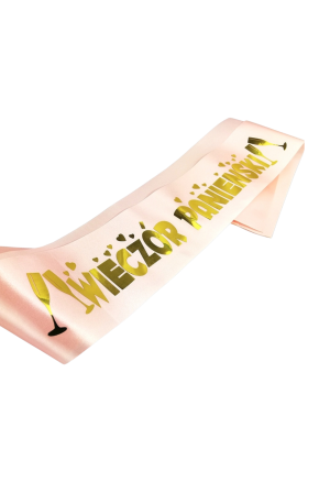 Różowa szarfa ze złotymi napisami "Wieczór Panieński"