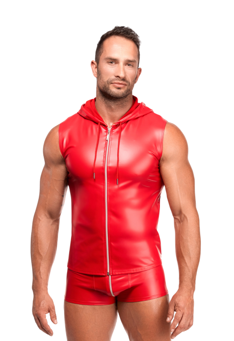 Czerwony top PowerWetlook z kapturem i srebrnym zamkiem