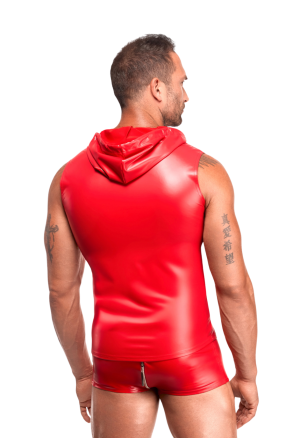 Czerwony top PowerWetlook z kapturem i srebrnym zamkiem