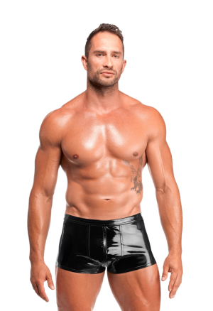 Błyszczące szorty  z potrójnym zamkiem w kroku