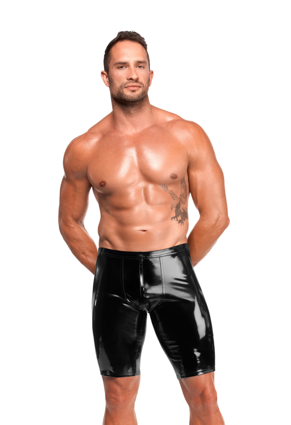 Czarne spodnie z potrójnym zamkiem przód–tył