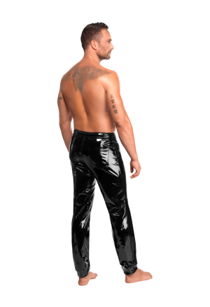 Czarne spodnie PVC z regulacją w pasie i kieszeniami