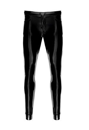 Czarne spodnie PVC z regulacją w pasie i kieszeniami