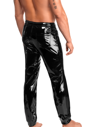 Czarne spodnie PVC z regulacją w pasie i kieszeniami