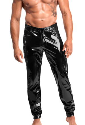 Czarne spodnie PVC z regulacją w pasie i kieszeniami