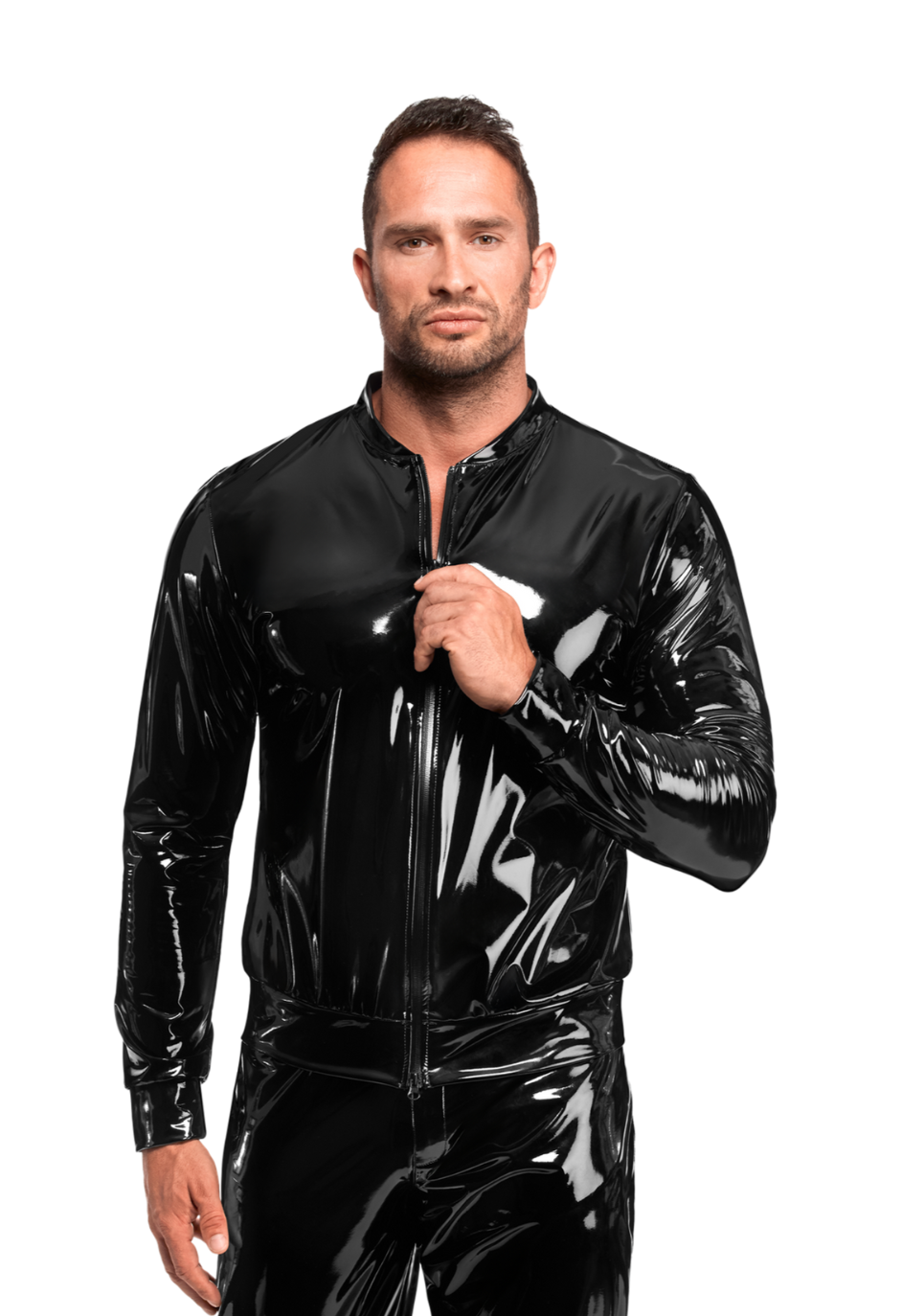 Czarna, męska kurtka  o lustrzanym połysku