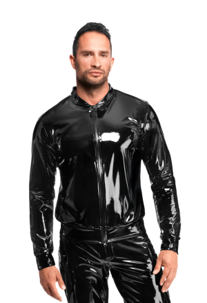 Czarna, męska kurtka  o lustrzanym połysku