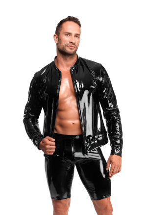 Czarna, męska kurtka  o lustrzanym połysku