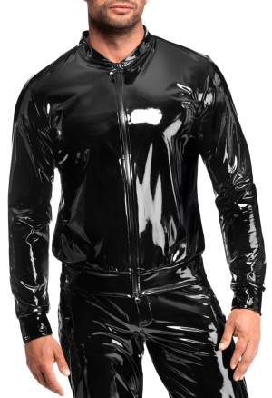 Czarna, męska kurtka  o lustrzanym połysku