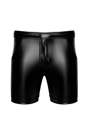 Spodnie z materiału typu wetlook z kieszeniami i regulacją w pasie