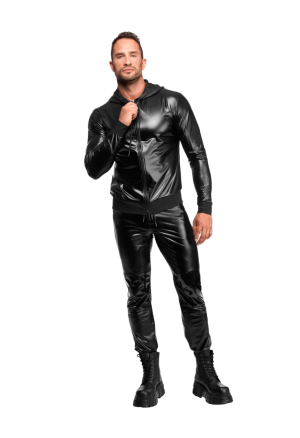 Bluza z materiału typu wetlook z kapturem i zamkiem