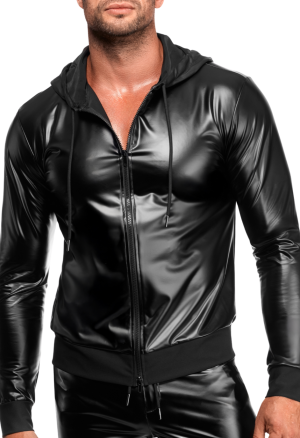 Bluza z materiału typu wetlook z kapturem i zamkiem