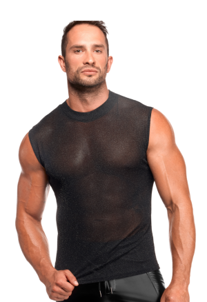 Przezroczysta koszulka z połyskującym srebrnym tiulem