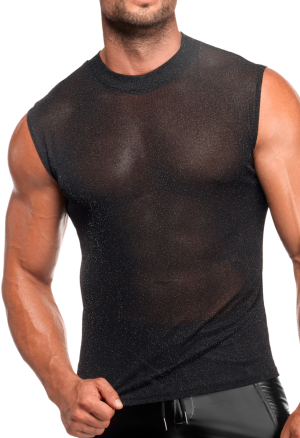 Przezroczysta koszulka z połyskującym srebrnym tiulem