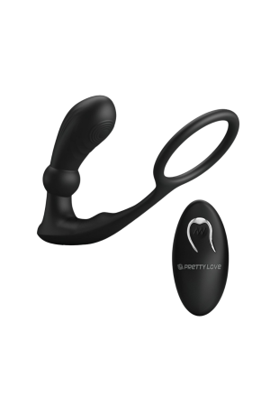 Pierścień na penisa z wtyczką analną sterowany pilotem