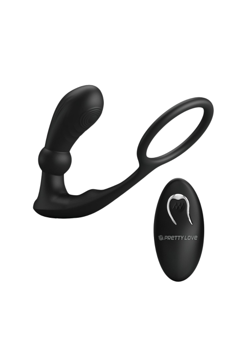 Pierścień na penisa z wtyczką analną sterowany pilotem