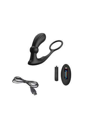 Pierścień na penisa z wtyczką analną sterowany pilotem