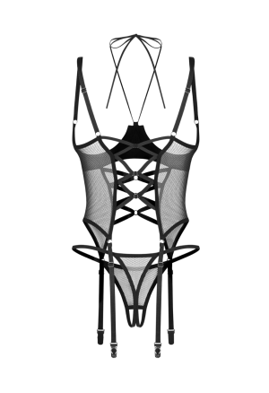 Połyskujący gorset z otwartymi miseczkami + stringi z otwartym krokiem