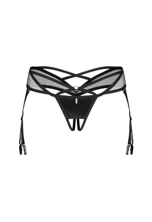 Otwarte stringi z ekoskóry i siateczki z pasami do pończoch