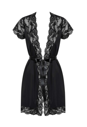 Elegancki szlafrok z koronką i satynowym paskiem