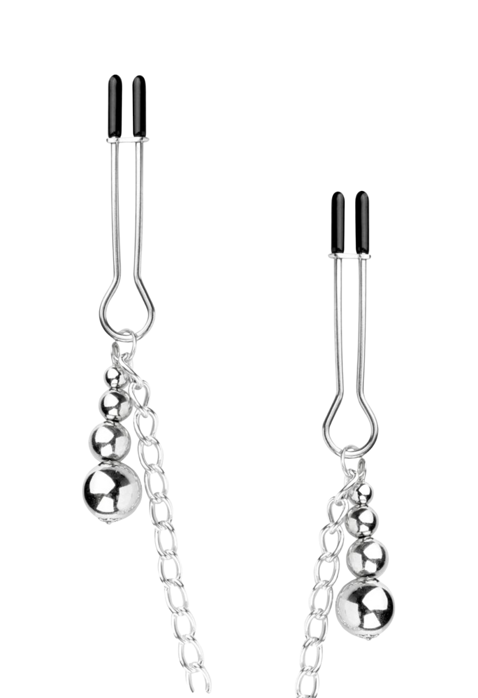 Metalowe klamry na sutki i łechtaczkę z regulacją nacisku i łańcuszkiem