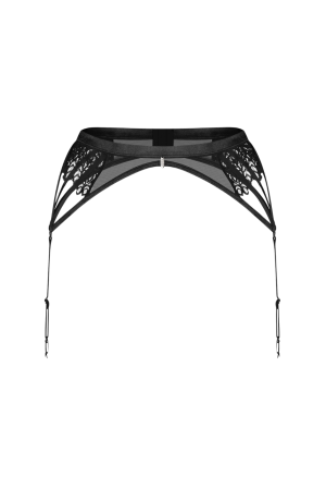 Czarny pas do pończoch z regulacją i ozdobną zawieszką