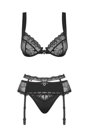 Seksowny komplet z koronką, pasem do pończoch i biustonoszem na fiszbinach