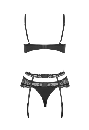 Seksowny komplet z koronką, pasem do pończoch i biustonoszem na fiszbinach