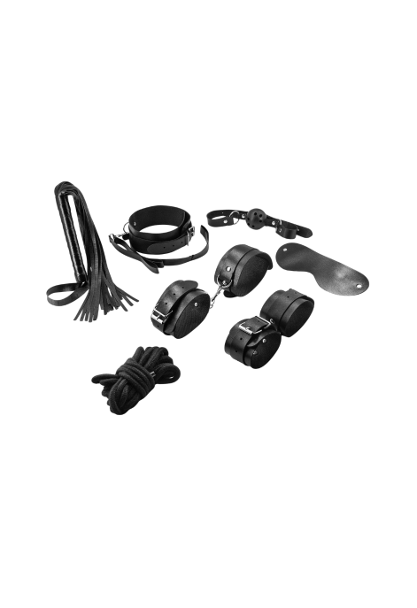 Kompletny zestaw BDSM Deluxe – kajdanki, obroża, lina, pejcz i akcesoria z regulacją
