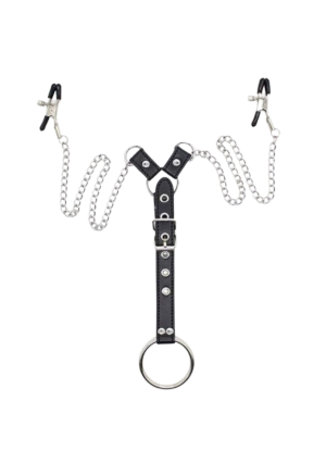 Zaciski na sutki z łańcuszkiem i pierścieniem erekcyjnym – intensywna gra dominacji i stymulacji